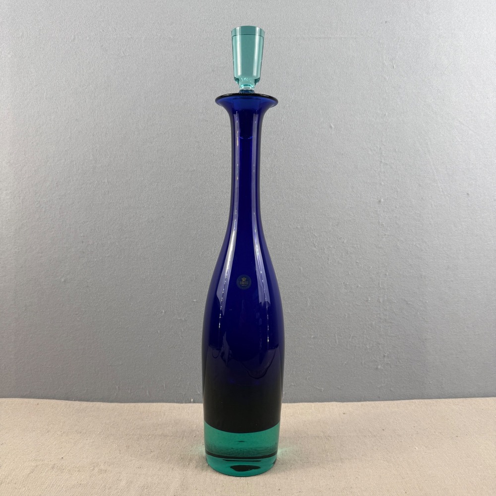 VTG Royal Copenhagen Holmegaard Harlequin Decanter Anna Kjaer Blue Green 19"